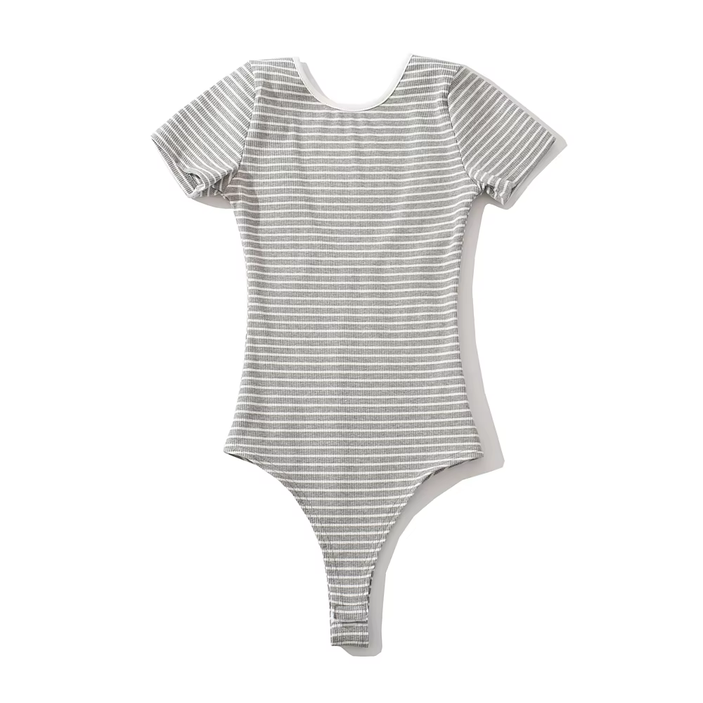 Body à rayures noires et blanches pour femmes, lingerie sexy, manches courtes, mode, médicaments, mo
