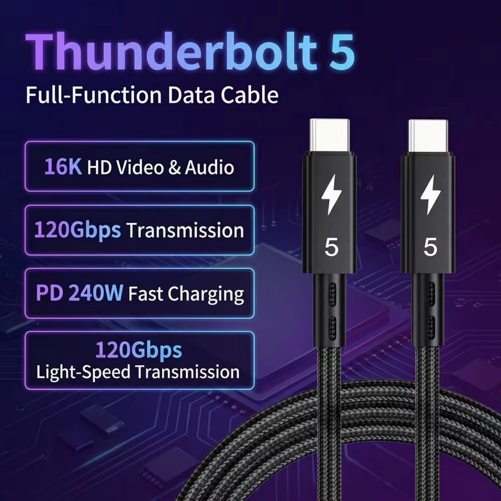 Câble coaxial Thunderbolt 5 120Gbps 240w, 1/1.5M, charge rapide, adapté à la transmission audio, câb