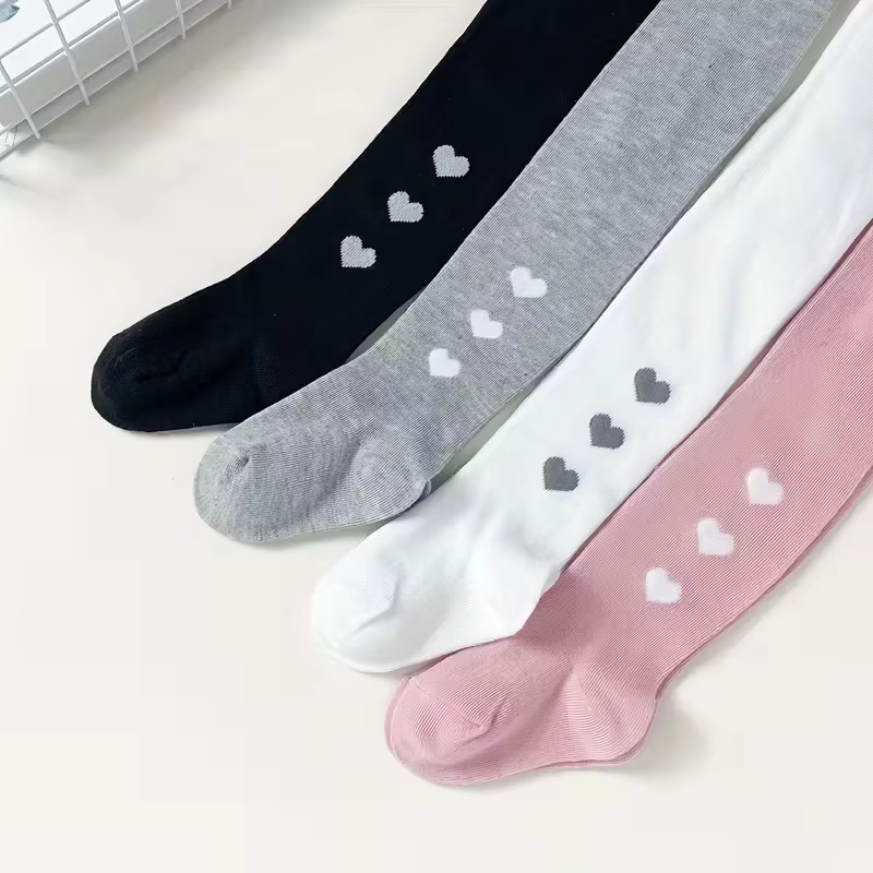 4 paires de collants pour enfants doux et élastiques à motif en forme de cœur - Parfaits pour jouer et pour les occasions spéciales, pour les filles