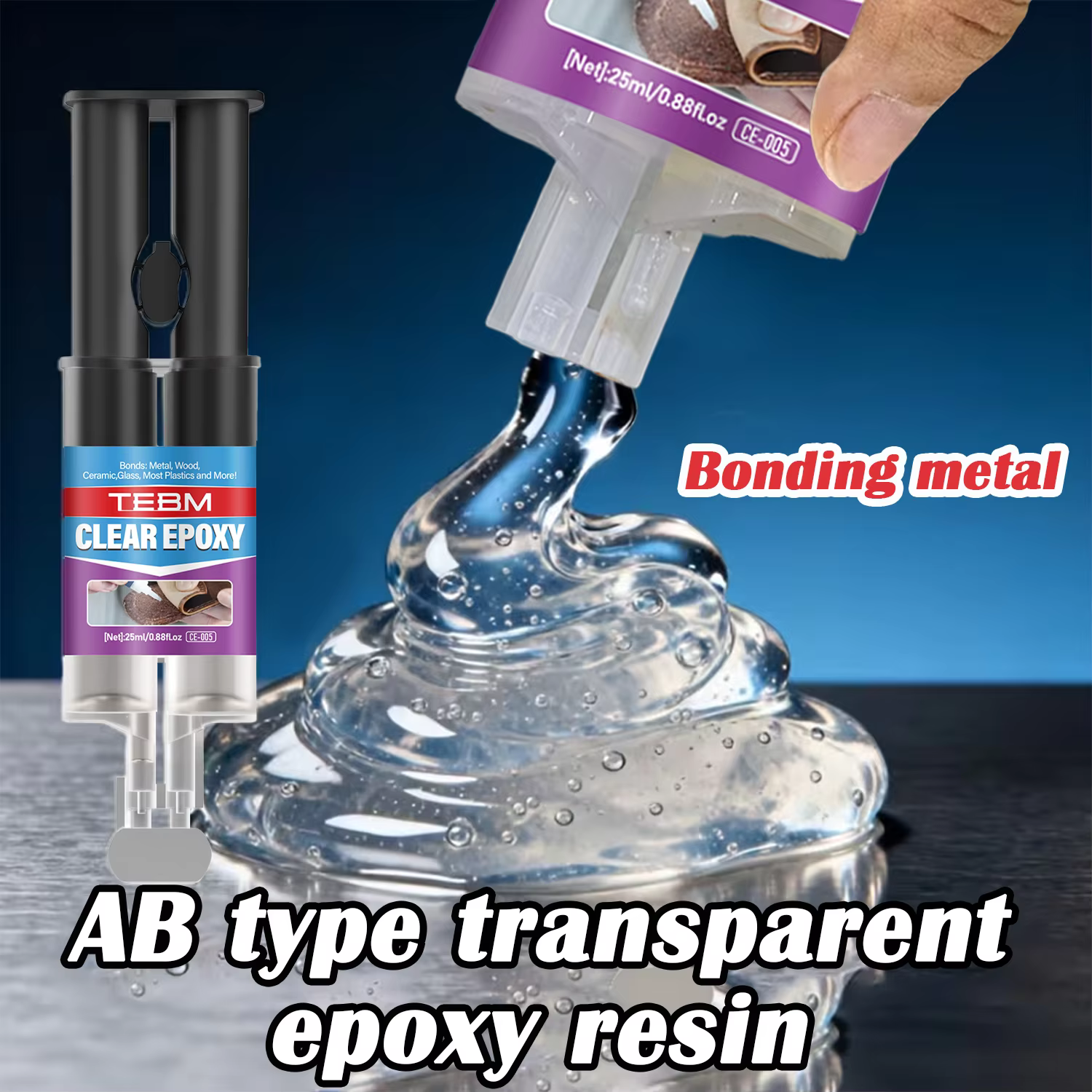 Colle époxy transparente AB à prise rapide (5 min) pour le collage de métaux, plastiques, céramiques, verres, caoutchoucs, bois, pierres et bijoux