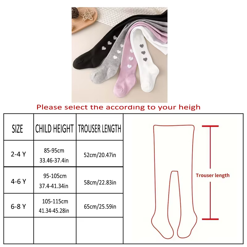 4 paires de collants pour enfants doux et élastiques à motif en forme de cœur - Parfaits pour jouer et pour les occasions spéciales, pour les filles