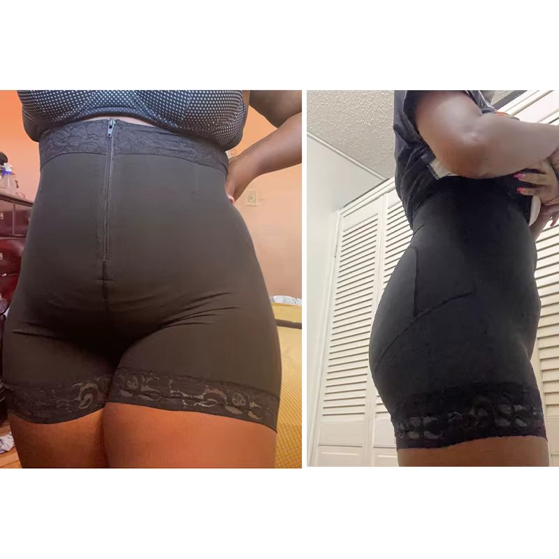 Shorty gainant taille haute à haute compression avec fermeture éclair