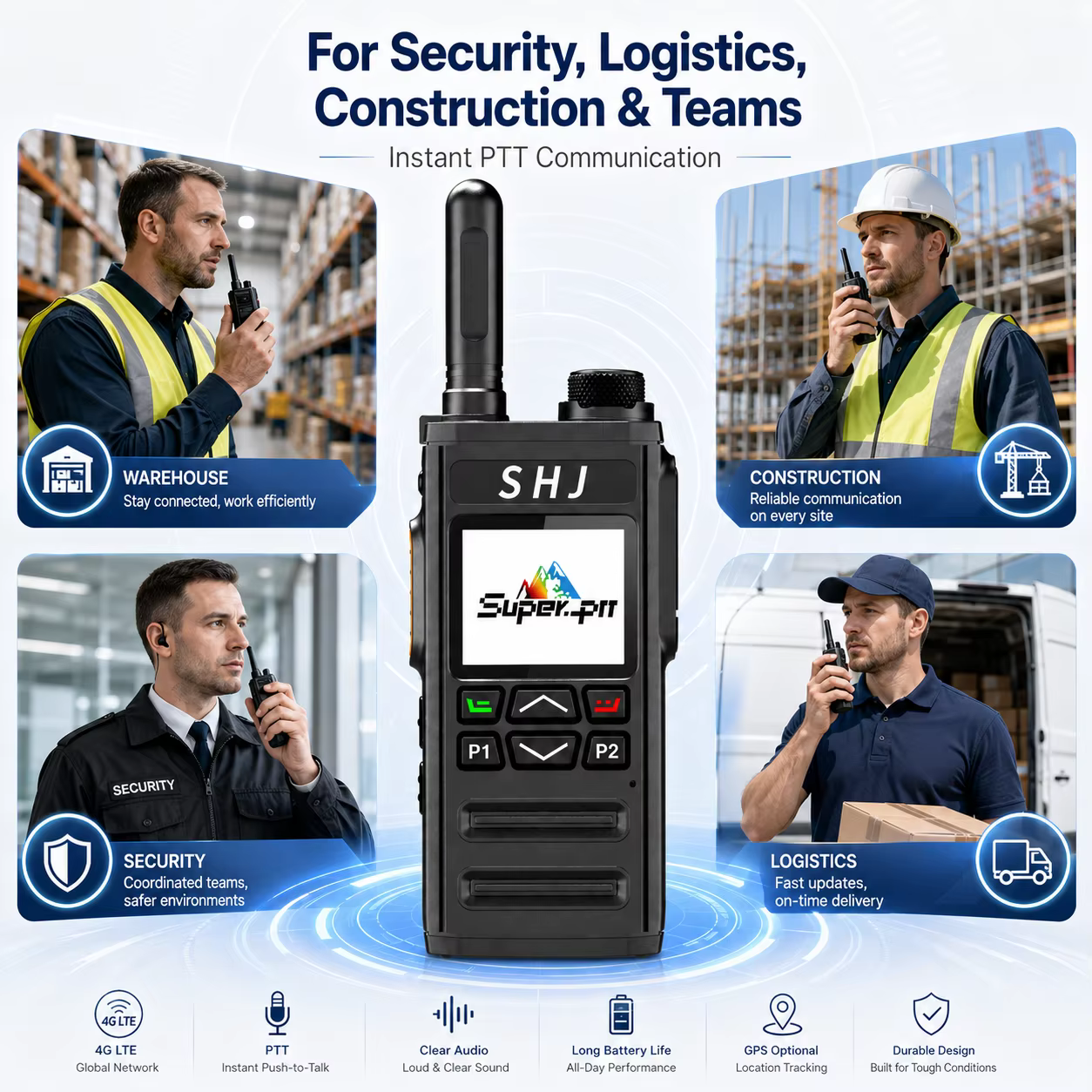 Talkie-walkie 4G LTE PTT avec carte SIM, radio Internet Super-PTT, localisation GPS, appel de groupe, sans limite de distance
