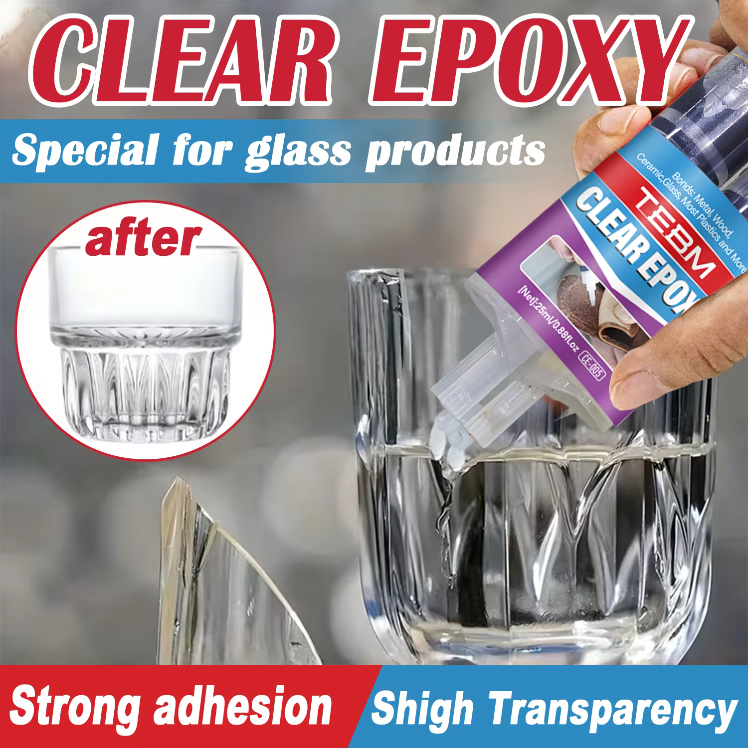Colle époxy transparente AB à prise rapide (5 min) pour le collage de métaux, plastiques, céramiques, verres, caoutchoucs, bois, pierres et bijoux