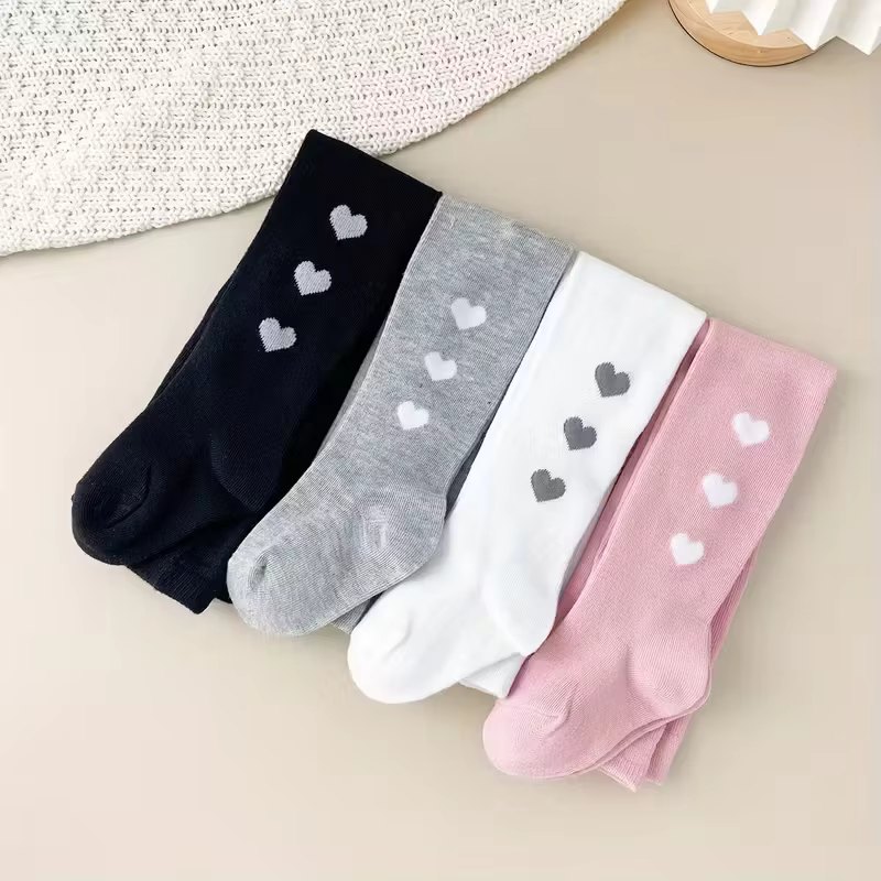 4 paires de collants pour enfants doux et élastiques à motif en forme de cœur - Parfaits pour jouer et pour les occasions spéciales, pour les filles