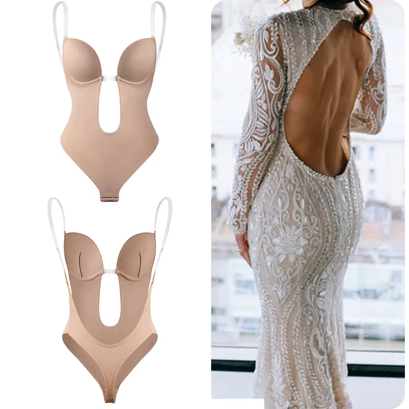 Body Shapewear col en v profond corps Shaper dos nu U plongeant string Shapers taille formateur femmes sangle transparente rembourré Push Up Corset