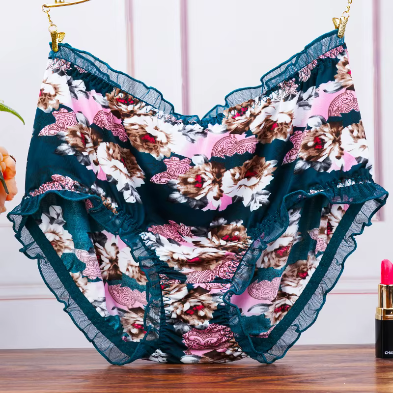 Grande taille taille moyenne femmes culottes mode impression slips sous-vêtements dames Sexy dentelle volants sans couture élastique caleçon Lingerie