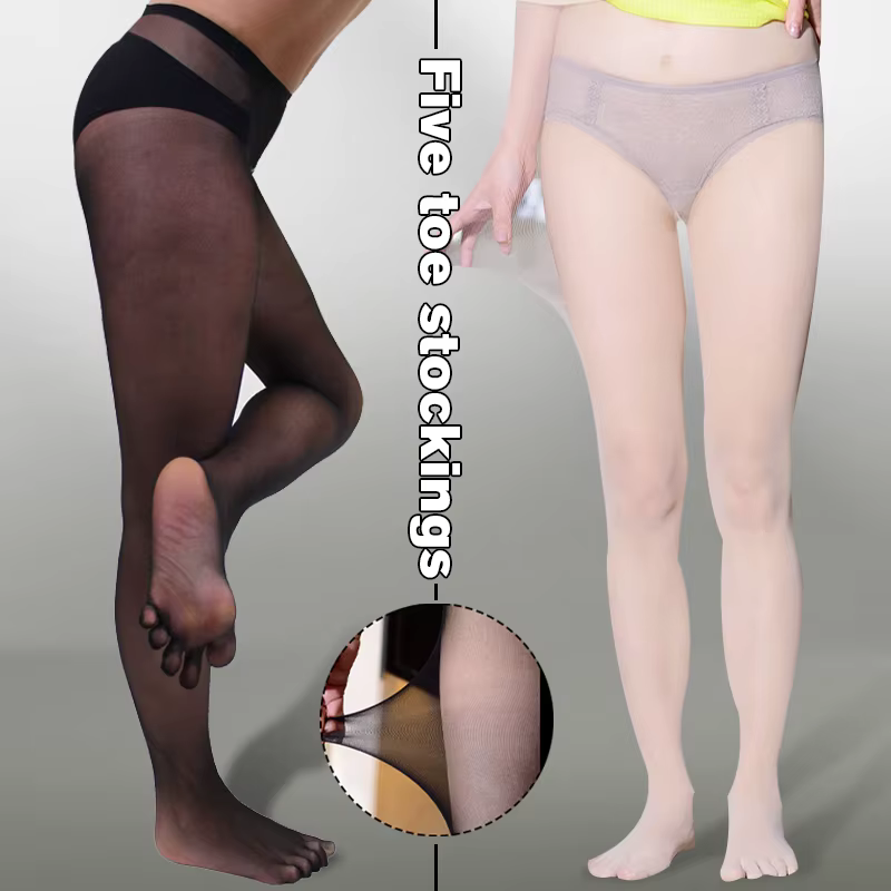 Collants sans couture ultra-fins unisexes pour femmes, collants à cinq orteils dans, collants sexy sans entrejambe, bas transparents en nylon noir