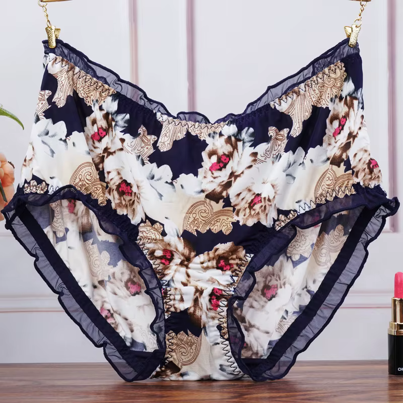 Grande taille taille moyenne femmes culottes mode impression slips sous-vêtements dames Sexy dentelle volants sans couture élastique caleçon Lingerie
