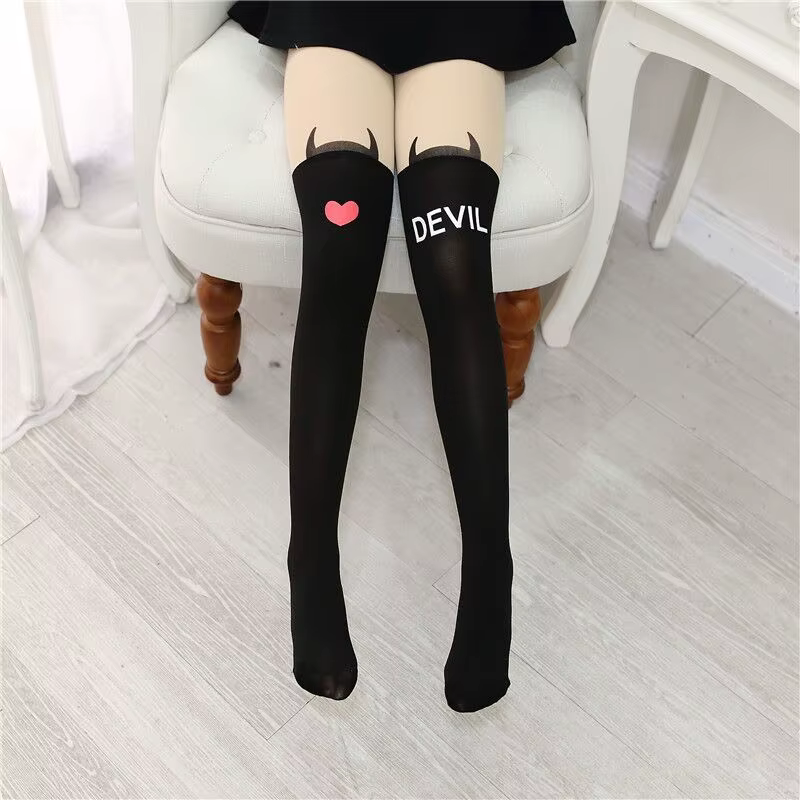 Collants d'été fins pour filles, bas en velours, faux tatouage, blanc, dessin animé chat renard, pour enfants