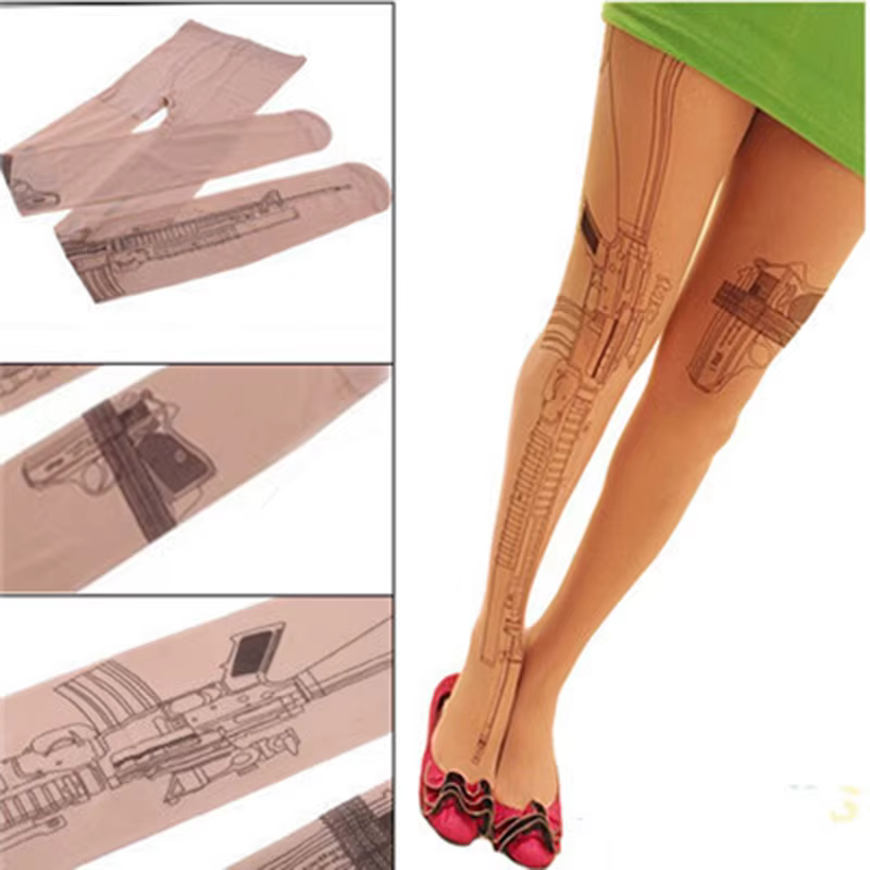 Nouveautés mitrailleuse tatouage collants transparents bas