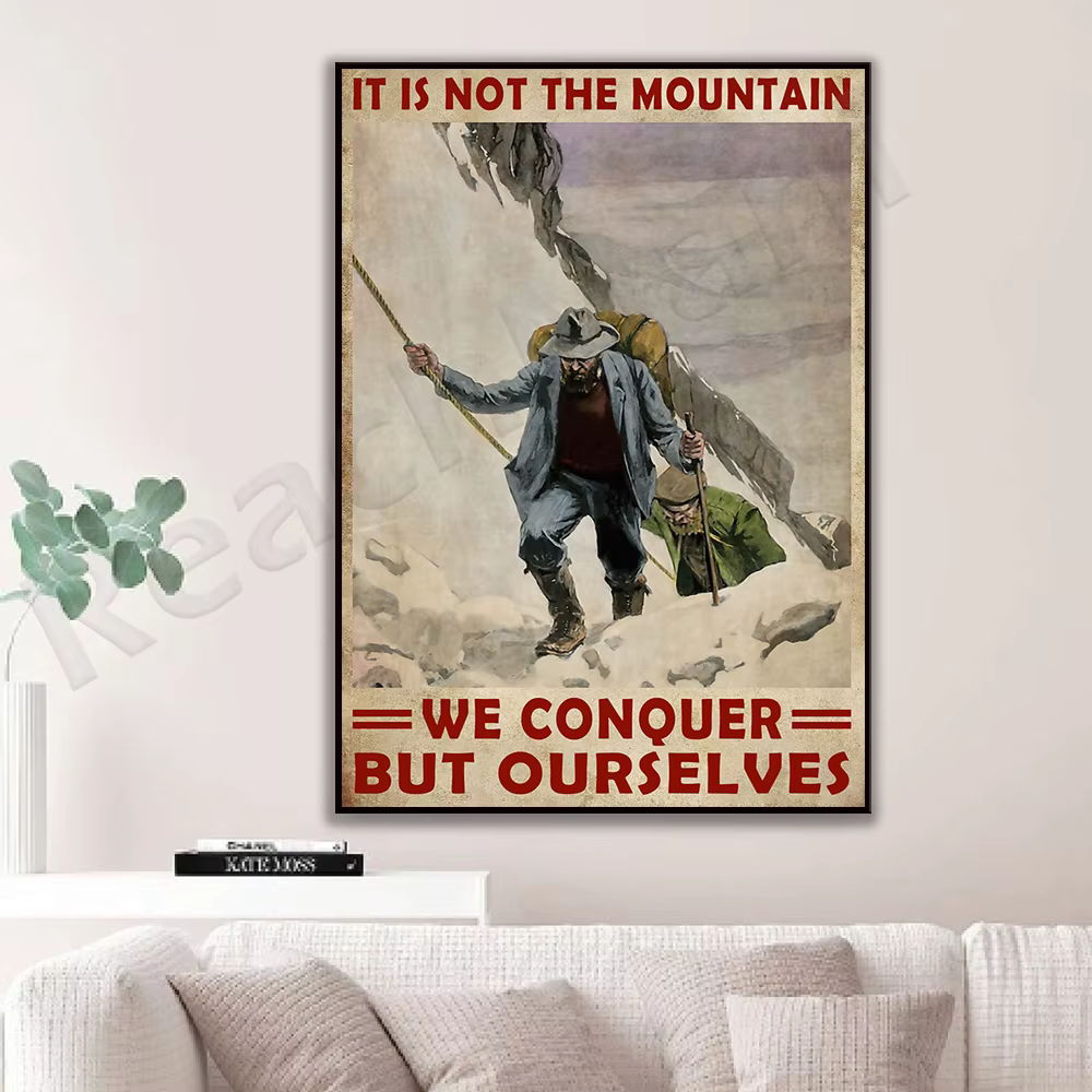 Affiche de camping d'alpinisme, c'est pas la montagne, décor de vie à la maison