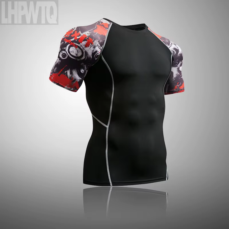 T-shirt de compression à manches courtes pour homme, idéal pour la course, le fitness, le MMA, le rashguard et les sports de plein air, ensemble de survêtement