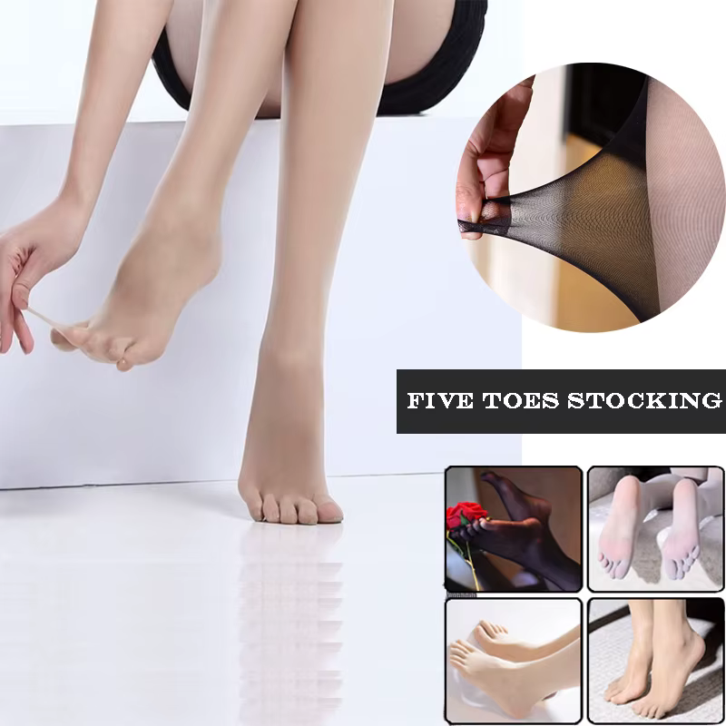 Collants sans couture ultra-fins unisexes pour femmes, collants à cinq orteils dans, collants sexy sans entrejambe, bas transparents en nylon noir