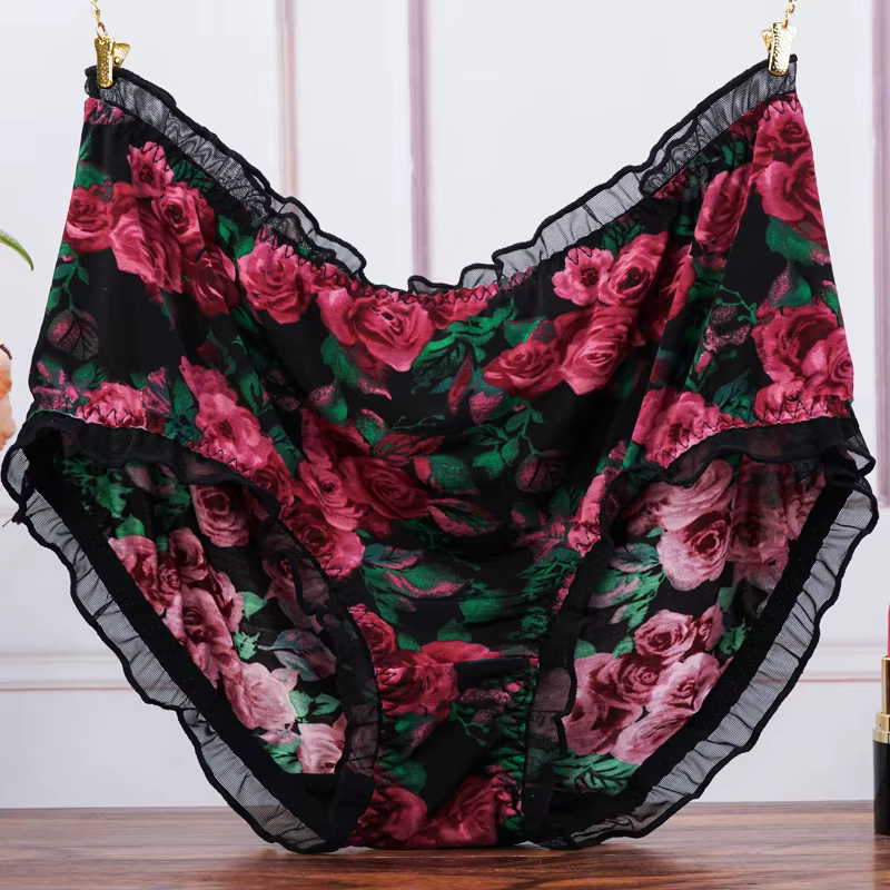 Grande taille taille moyenne femmes culottes mode impression slips sous-vêtements dames Sexy dentelle volants sans couture élastique caleçon Lingerie