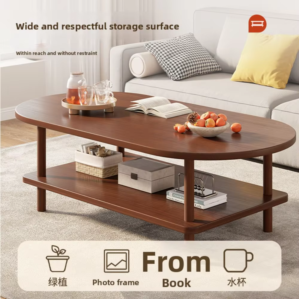 Table basse ovale pour salon, mobilier compact pour appartement, moderne, simple, à double niveau de rangement, facile à nettoyer
