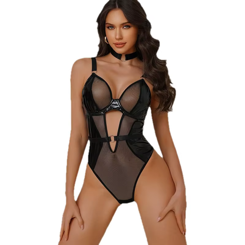 Body sexy en dentelle moulant en polyester respirant