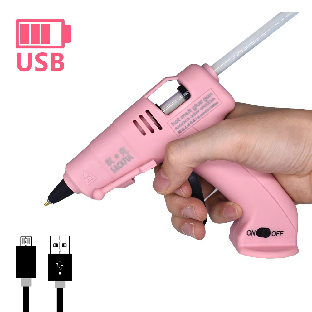 Pistolet à colle chaude sans fil pour travaux manuels d'enfants, bricolage domestique, réparation, utilisation avec bâtonnets de colle de 7 mm, pistolet à colle sans fil 3,6 V 2000 mAh, autonomie de 6