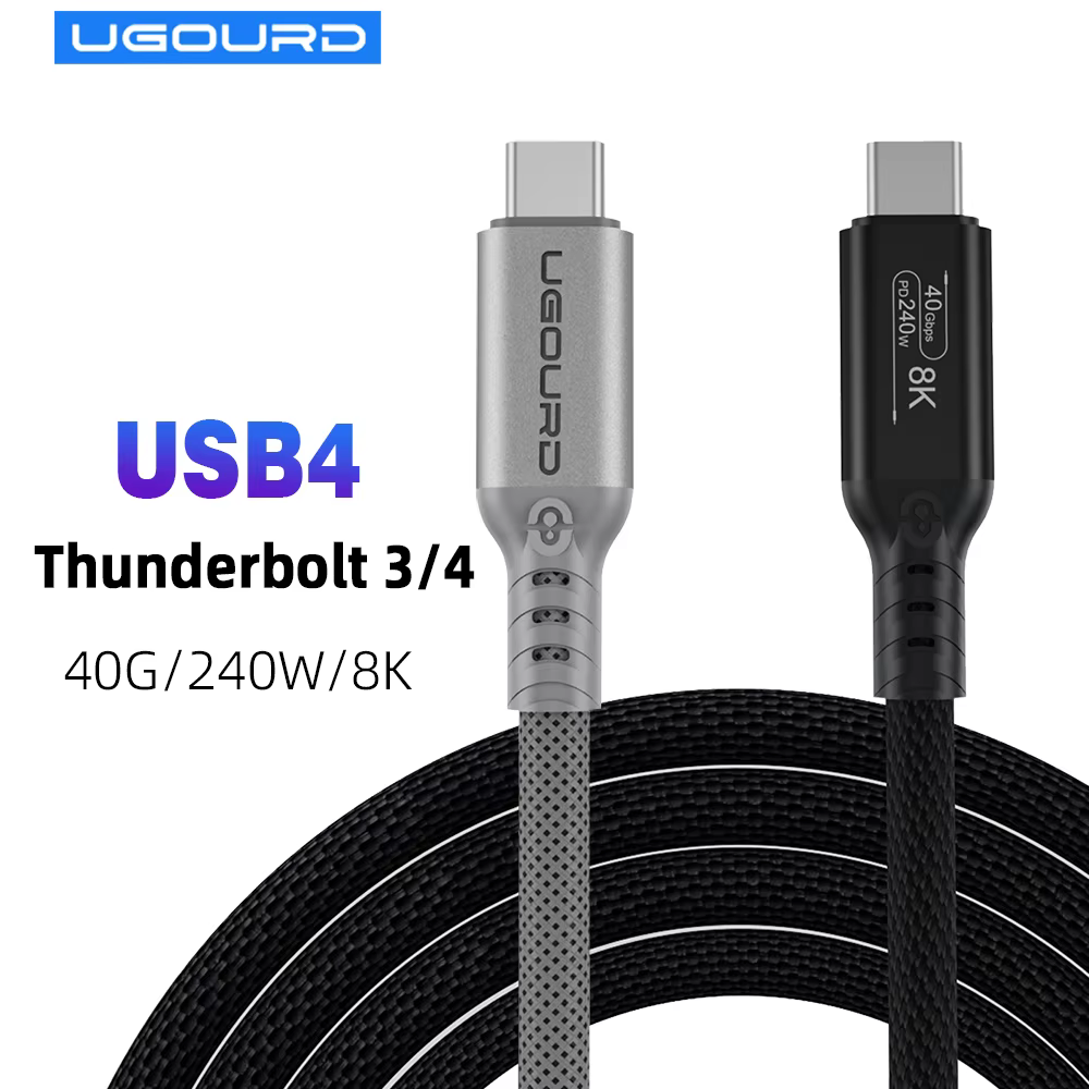 UGOURD – câble Thunderbolt 4 USB4, 40Gbps, Thunderbolt3, 0.2m-2m, 3m, Type C, câble de charge rapide, transfert de données 240W, USB C pour ordinateur portable, SSD