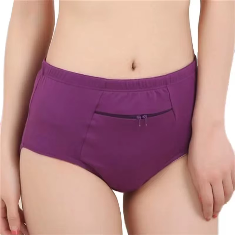 Femmes poche culottes grande taille sous-vêtements femme coton slips solide fermeture éclair Lingerie