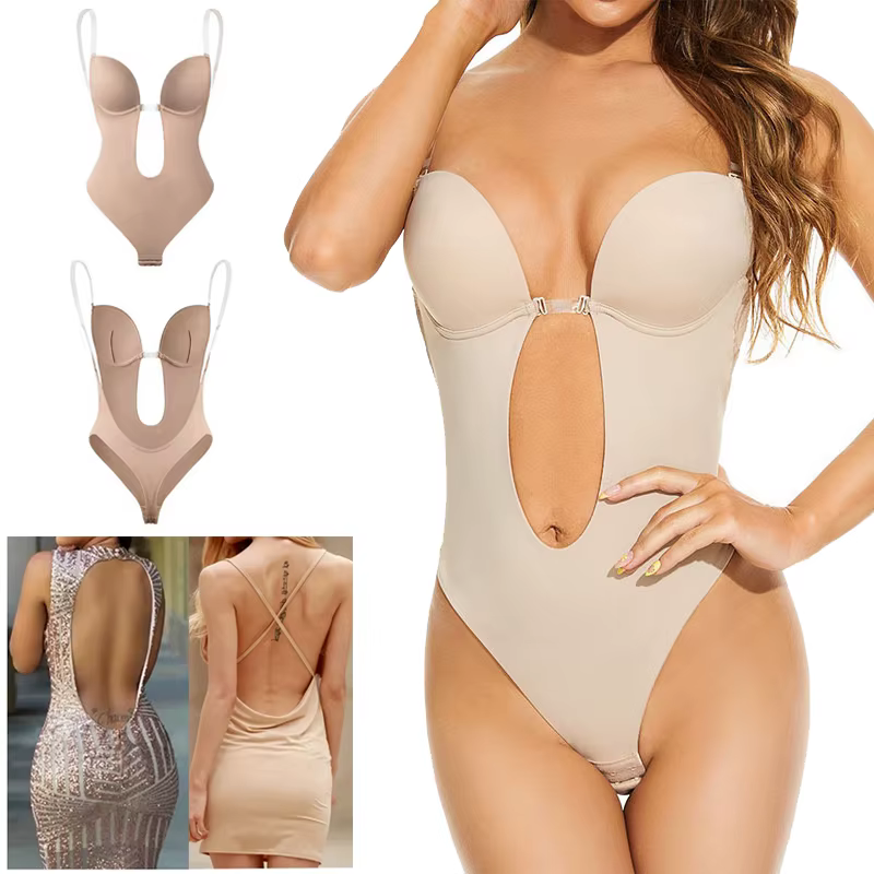 Body Invisible femmes string Shaper gaine amincissante Sexy col en v profond dos nu Corset plongeant rembourré Push Up sous-vêtements amincissants