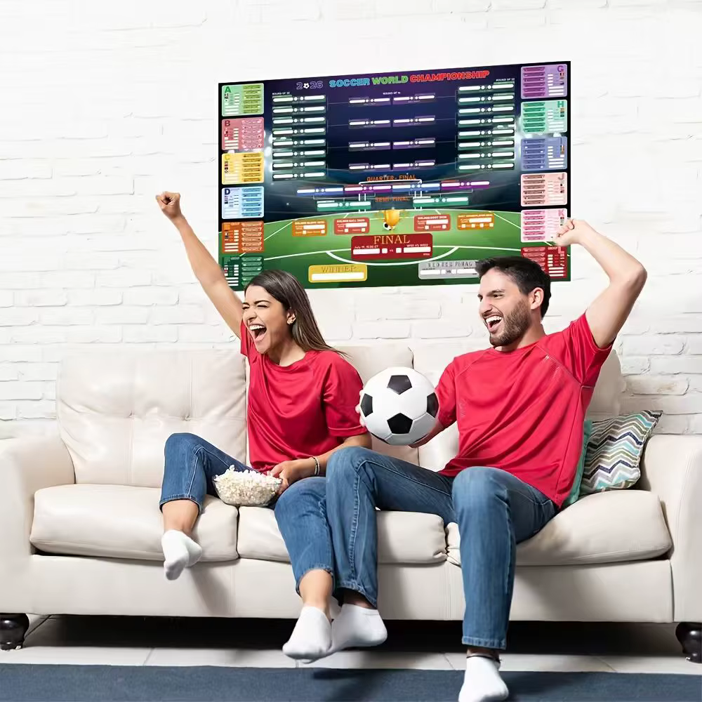 Affiche du calendrier des événements 2D, 2026, conçue pour les passionnés de football. Cette affiche sert de décoration pour les tournois de football