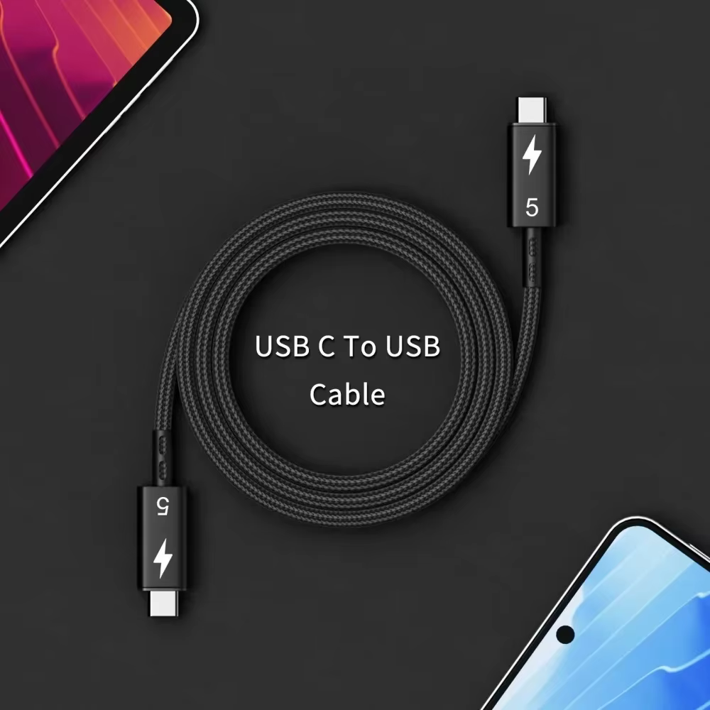 Câble coaxial Thunderbolt 5 120Gbps 240w, 1/1.5M, charge rapide, adapté à la transmission audio, câble de données USB-C pour iPad iPhone