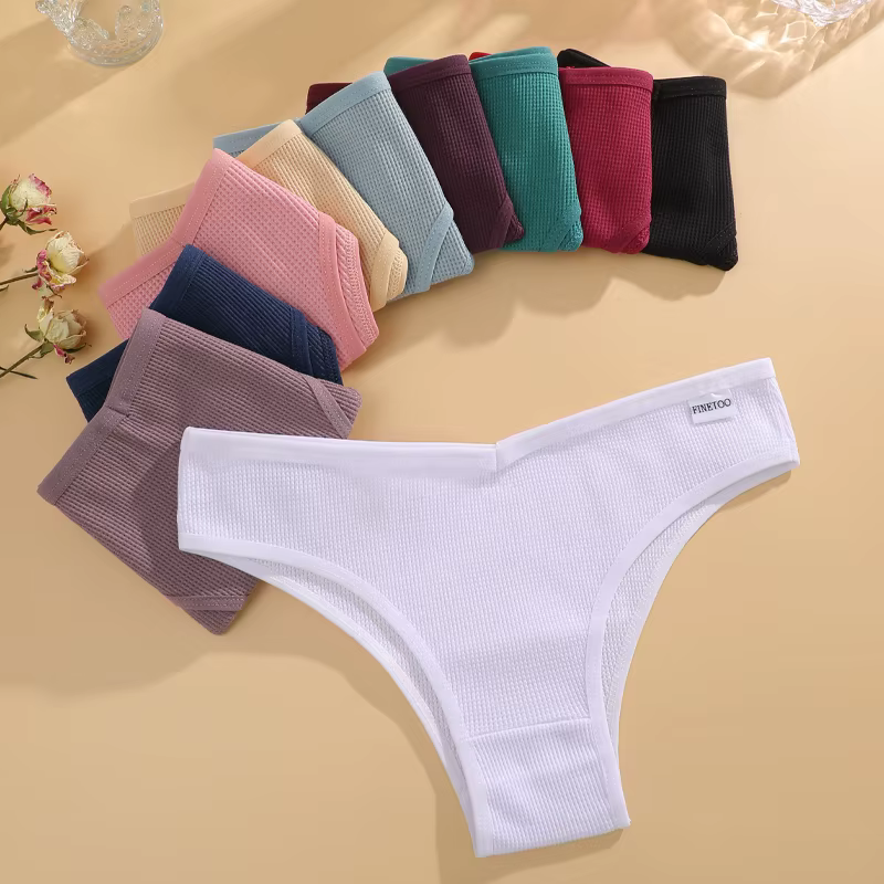7 pièces/ensemble femmes gaufré coton culottes Sexy taille V culotte brésilienne femme respirant sous-vêtements doux solide Stretch Lingerie