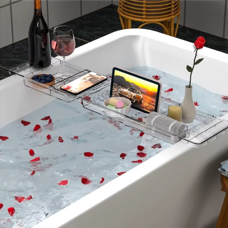 Étagère de rangement extensible pour salle de bain et support pour plateau de baignoire, organisateur de caddie de douche réglable avec support de plateau extensible