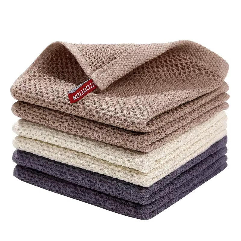 Serviette en coton douce et absorbante, chiffons de cuisine en nid d'abeille, serviette de lavage du visage respirante, chiffon de nettoyage ménager