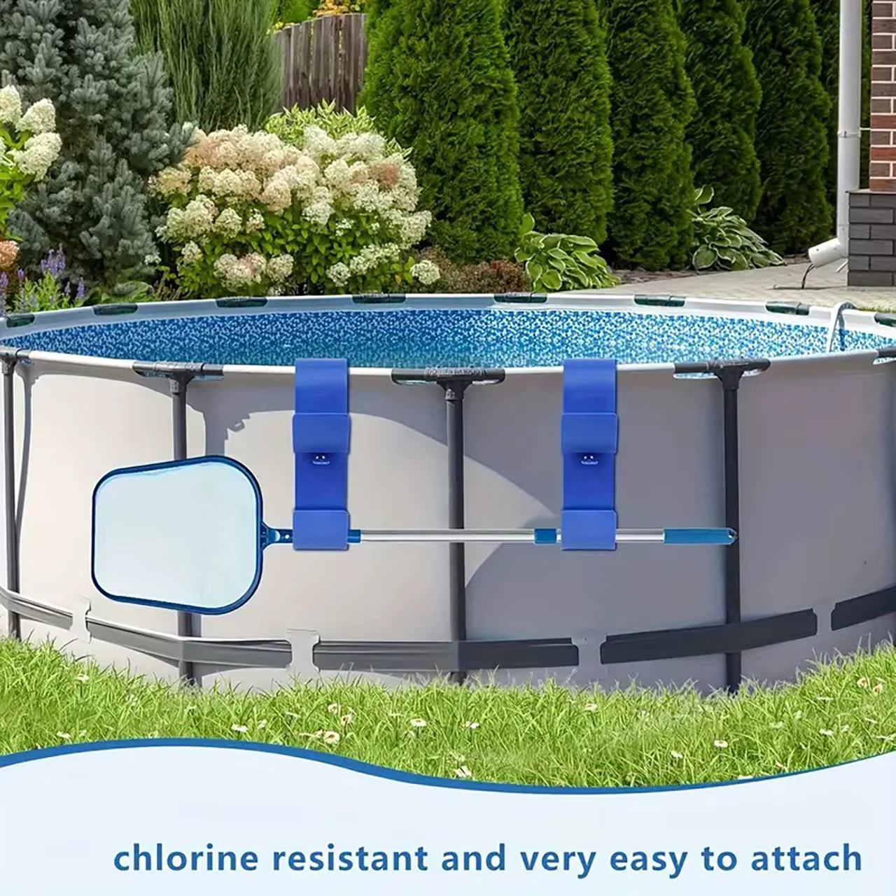 Support de poteau de piscine réglable pour poteaux télescopiques, écumoirs et râteaux à feuilles