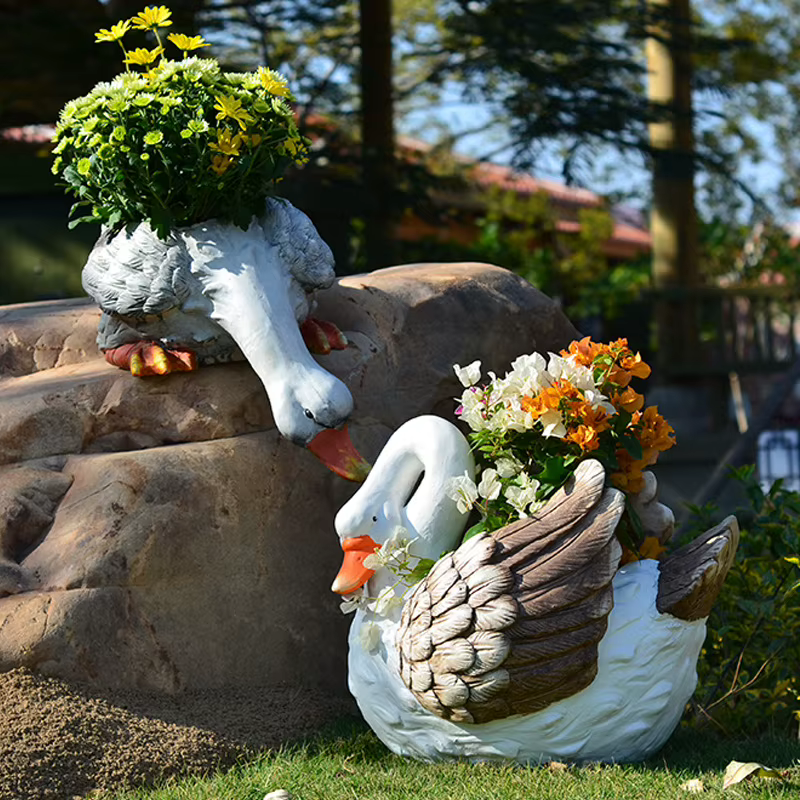 Statue de fontaine d'oie de jardin, Pot de fleur d'animal d'extérieur, ornements coulants de Patio, affichage de bonsaï de paysage d'hôtel, jardinière rustique