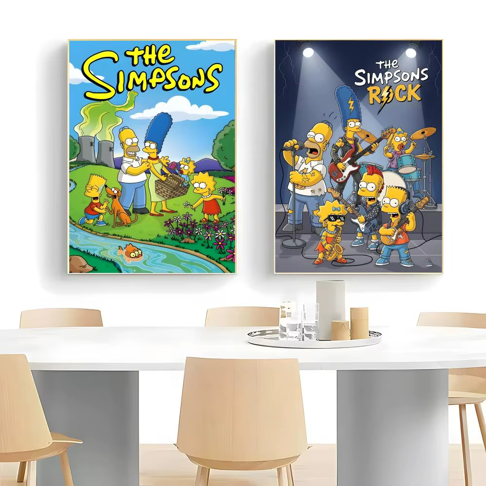 Affiche autocollante de dessin animé classique T-The S-Simpsons, autocollant en papier imperméable, décoration murale pour café, bar, chambre