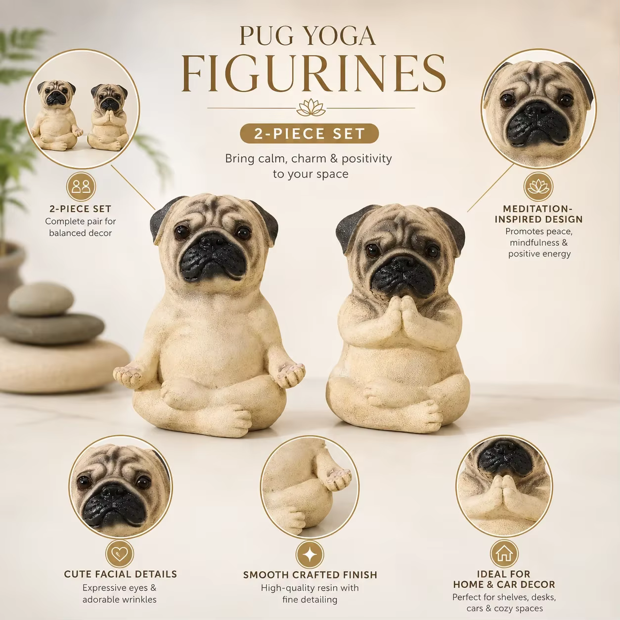 Statue de chien pug assis en résine, figurine miniature pour la décoration intérieure, adorable ornement de chiot de collection pour bureau ou étagère