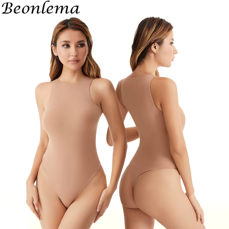 Beonlema Body Sexy femme taille formateur mince ventre contrôle corps Shaper hauts sans manche sans couture ouvert entrejambe string Shapewear