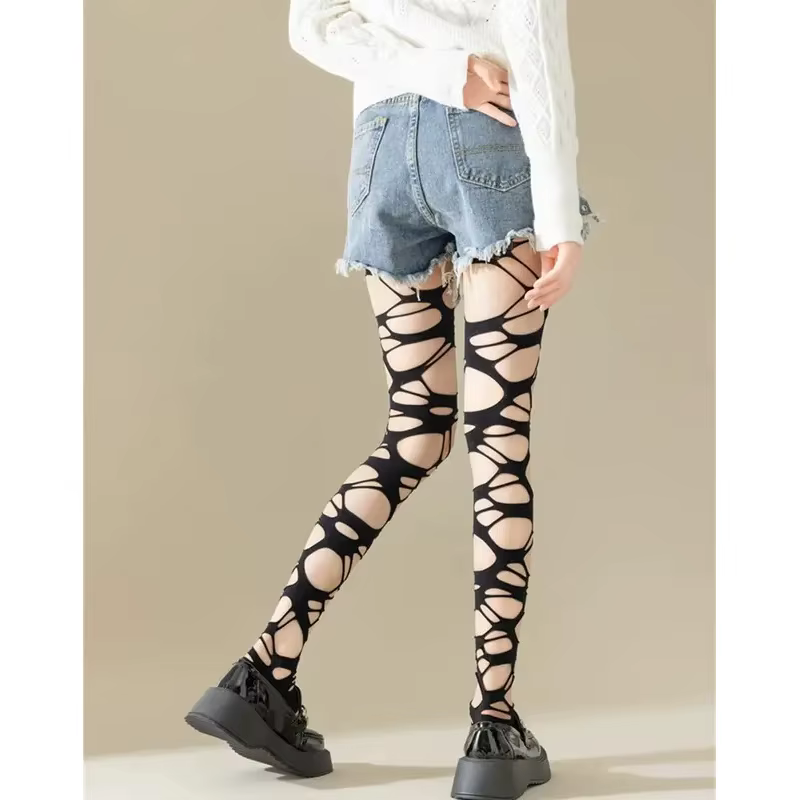 Collants résille noirs déchirés pour femme