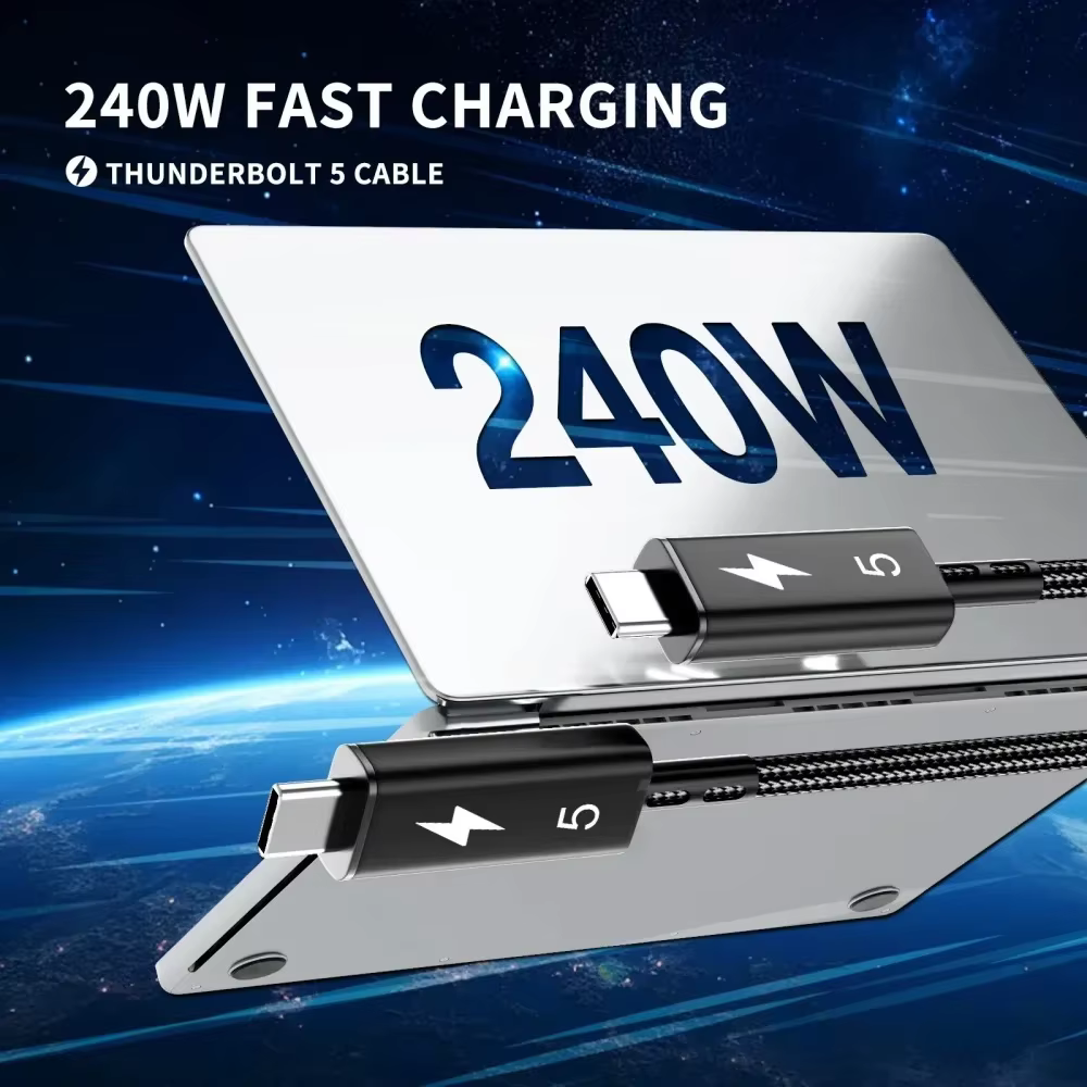 Câble coaxial Thunderbolt 5 120Gbps 240w, 1/1.5M, charge rapide, adapté à la transmission audio, câble de données USB-C pour iPad iPhone