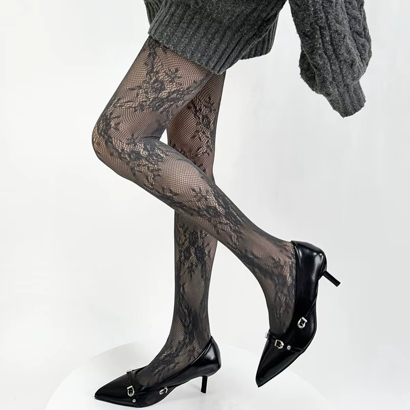 2025 nouveaux collants femmes Sexy dentelle florale cuisse haute bas