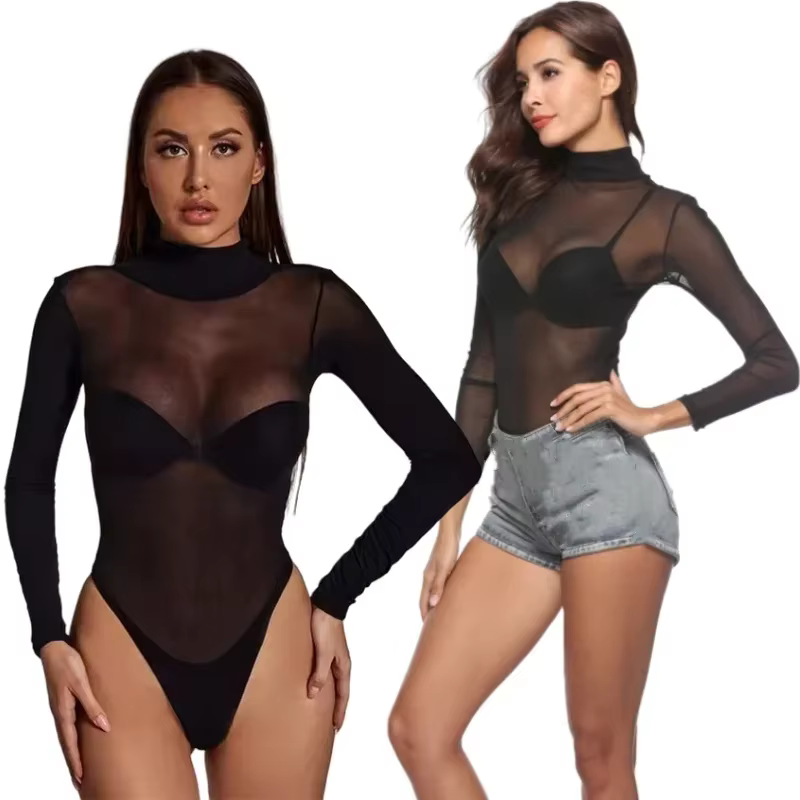 Body en maille transparente élastique