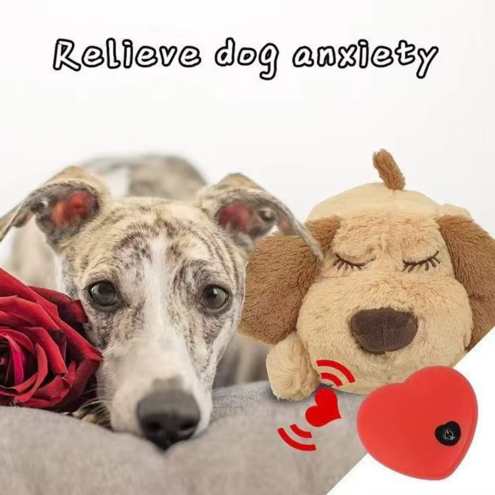 Mignon chiot en peluche doux, aide au sommeil, avec rythme cardiaque, pour l'entraînement comportemental, soulagement de l'anxiété, pour chien couché, jouet anti-stress, cadeau d'anniversaire