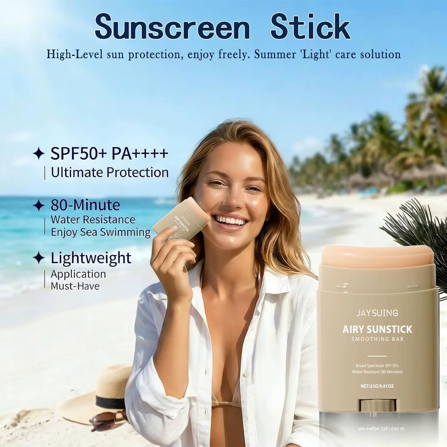 Stick solaire SPF50+ à large spectre, stick solaire éclatant pour peaux sèches et sensibles, sans traces blanches, écran solaire coréen