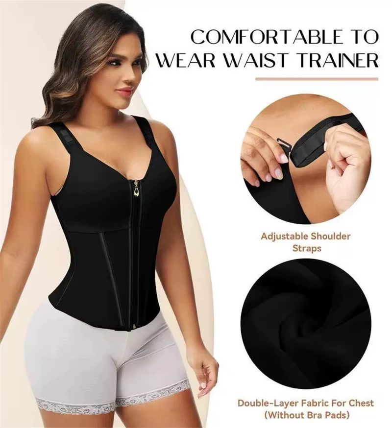 Shapewear femmes colombien Fajas taille formateur ventre contrôle gilet corps Shaper 17 os en acier 3 rangées crochets fermeture éclair sangle réglable