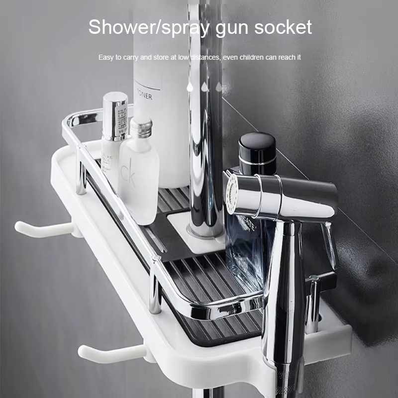 Étagère de rangement de salle de bain simple, sans perçage, carrée, pour barre de douche, plateau de rangement multifonctionnel pour douche