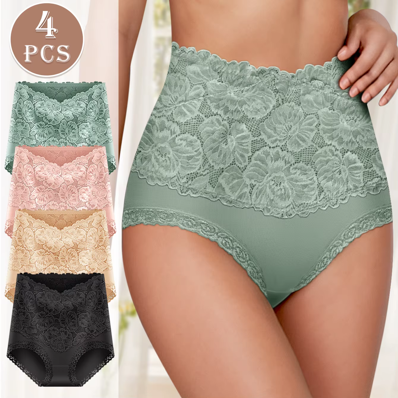4 pièces culottes taille haute dames motif Jacquard Sexy dentelle hanche levage et mise en forme de la peau et doux confortable coton
