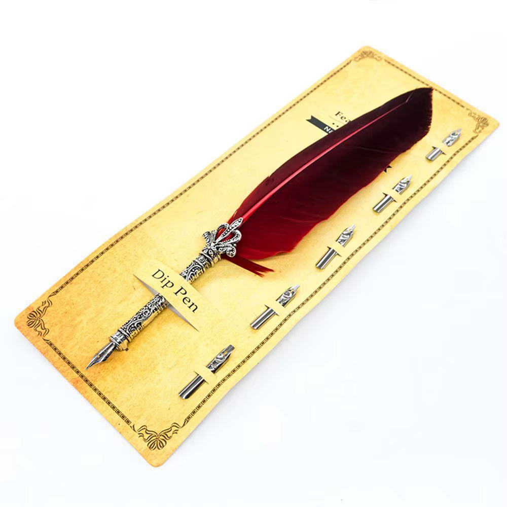 Stylo plume vintage à pointe oblique pour calligraphie, style chancellerie anglaise, avec plume d'oie pour écriture