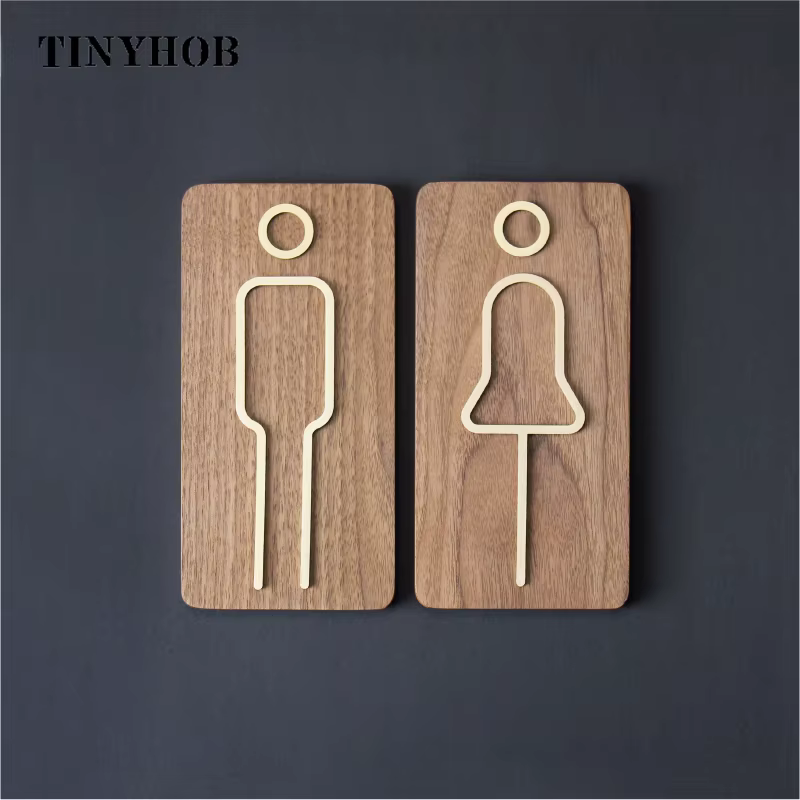 Autocollants muraux créatifs en laiton, signe d'entrée de WC, papier peint de toilette, décoration de la maison