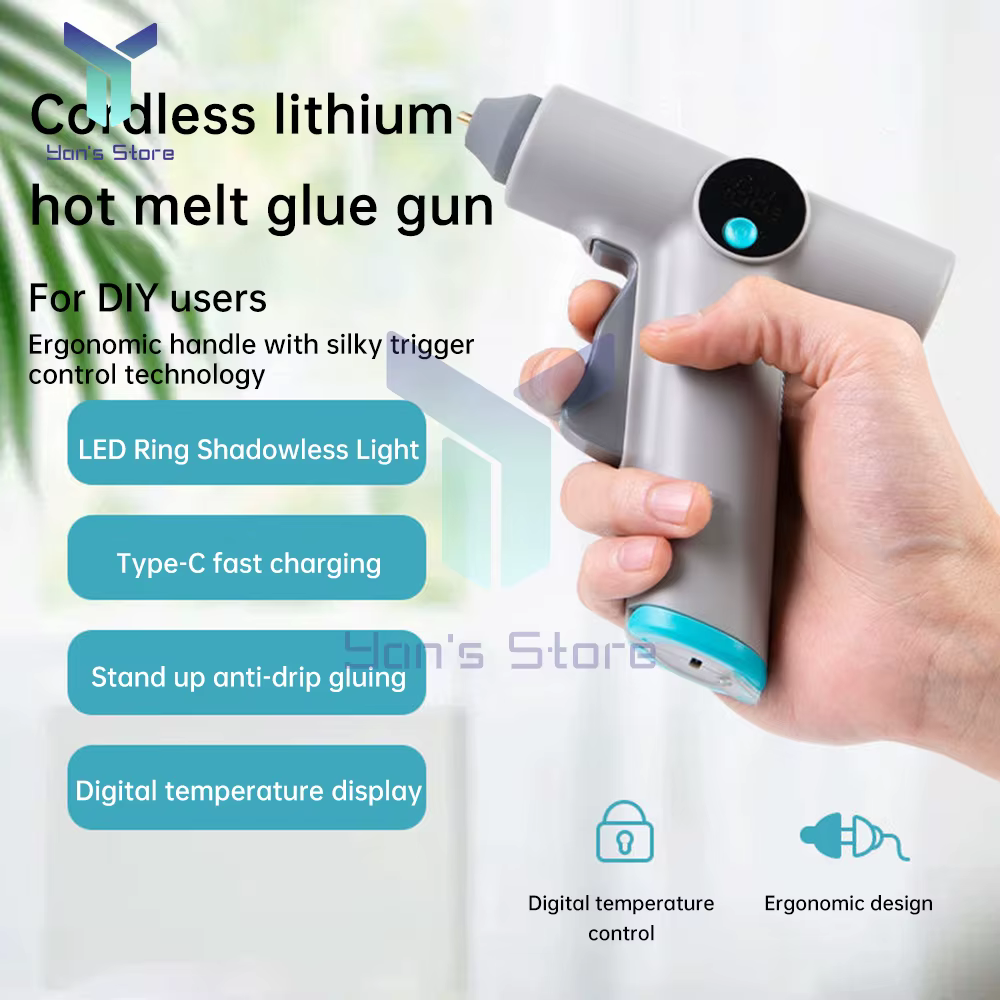 Pistolet à colle chaude sans fil, lumière LED, batterie au Lithium, affichage de la température, pistolet à colle Rechargeable avec 22 bâtons de colle, outils artisanaux