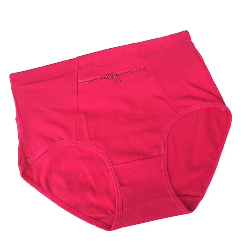 Femmes poche culottes grande taille sous-vêtements femme coton slips solide fermeture éclair Lingerie