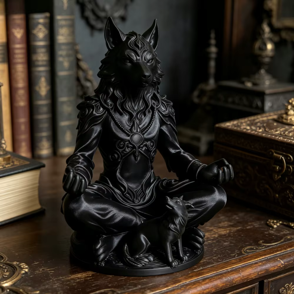 Figurines de loup de méditation, statue de loup-garou mystique, ornements animaux de style gothique, décorations pour la maison, le bureau, la chambre, la salle de yoga, cadeaux