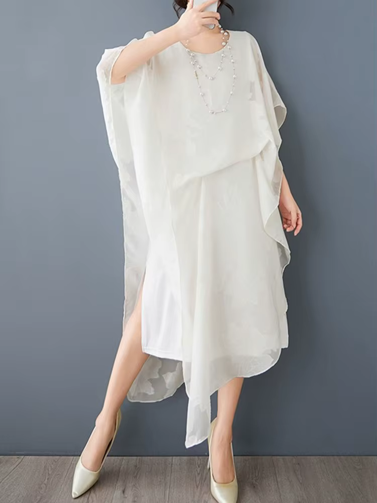 Manches courtes épaules dénudées vintage nouveau en robes pour femmes décontracté ample longue robe d'été vêtements élégants 2025